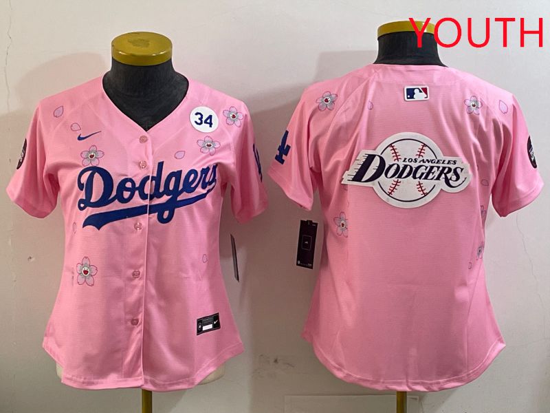 Youth Los Angeles Dodgers Blank Pink Sakura Edition 2025 Nike MLB Jersey style 27->youth mlb jersey->Youth Jersey
